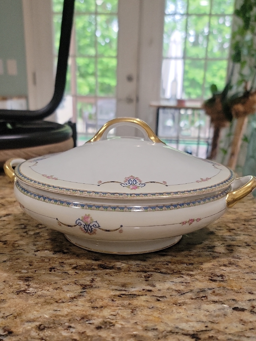 Wedgwood White and Gold Covered Serving Tureen with Blue Accents